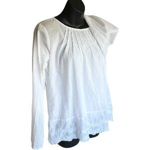 Benetton White Embroidered Cotton Blouse – Size M